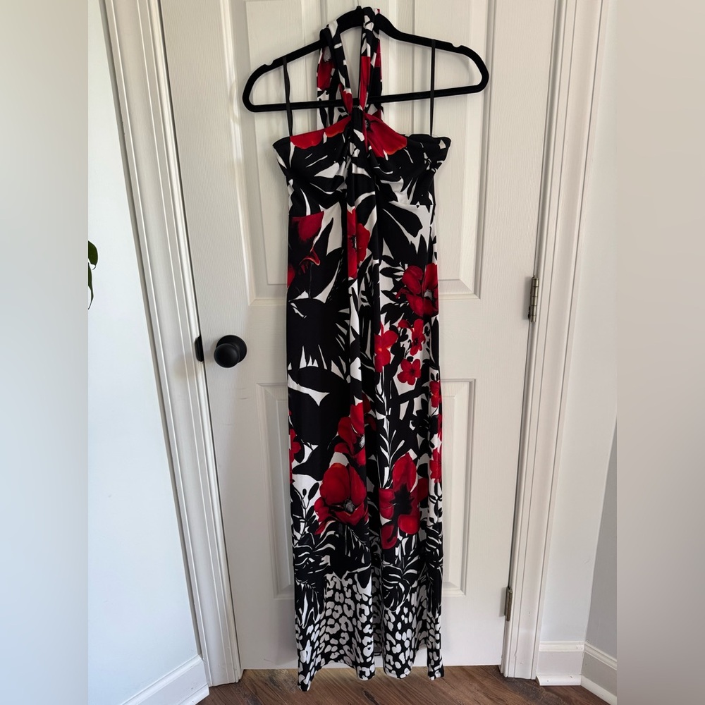Floral Halter Maxi Dress - Black and Red (White House Black Market)